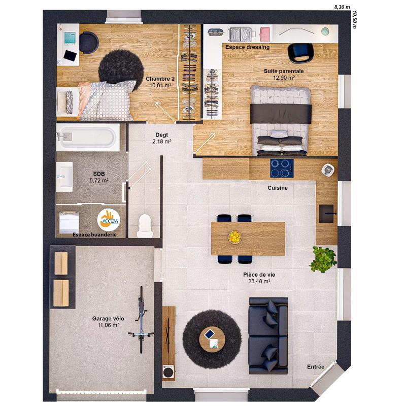 Maison - 60 m² - 4 pièces