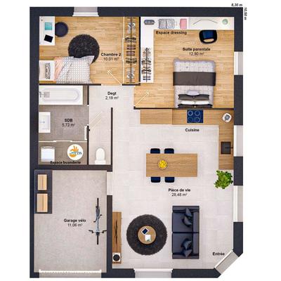 Maison - 60 m² - 4 pièces