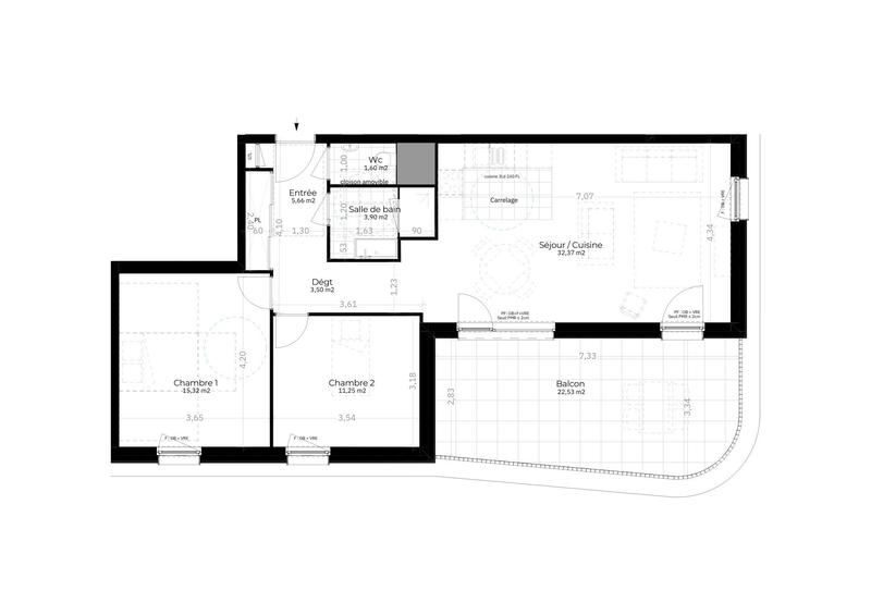 Appartement - 74 m² - 3 pièces