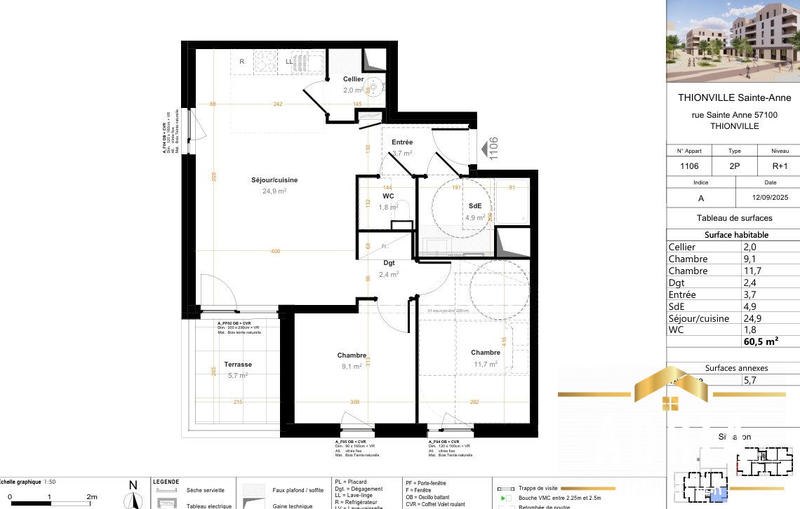 Appartement - 60 m² - 3 pièces
