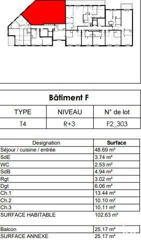 Appartement - 104 m² - 4 pièces