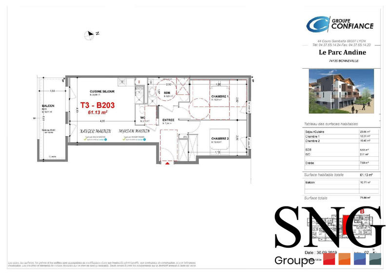 Appartement - 61 m² - 3 pièces