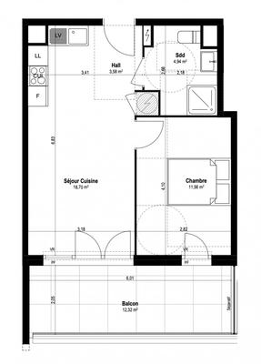 Appartement - 40 m² - 2 pièces