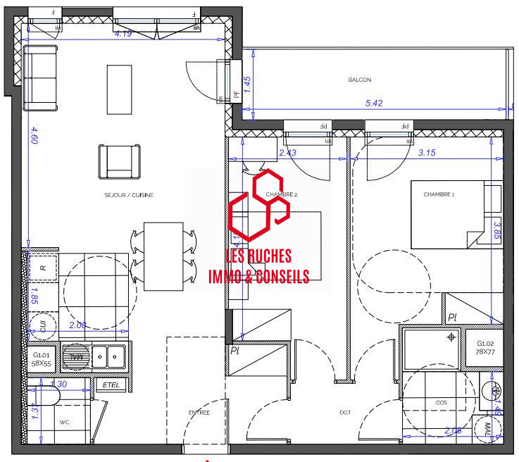 Appartement - 68 m² - 3 pièces