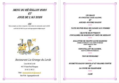 Menu de reveillon à la Grange du Levat