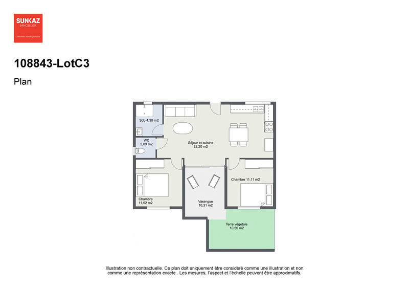 Appartement - 58 m² - 3 pièces