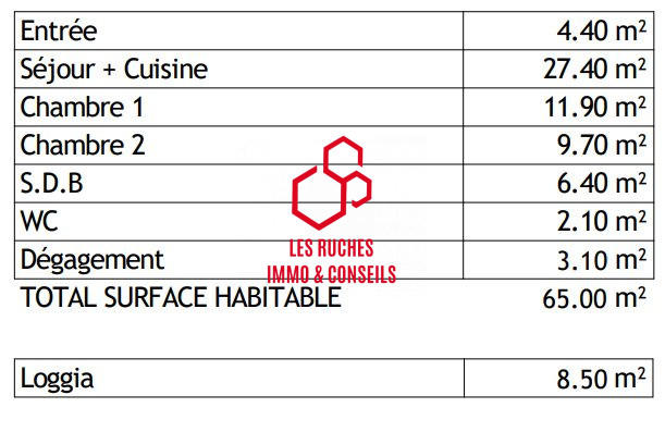 Appartement - 65 m² - 3 pièces