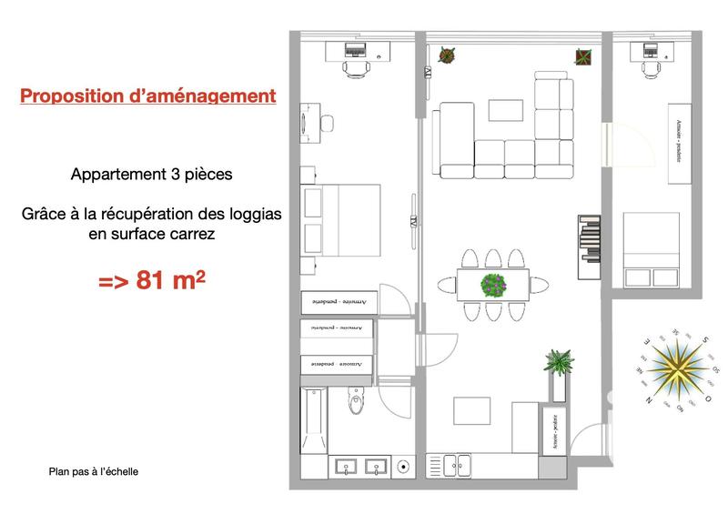 Appartement - 72 m² - 2 pièces