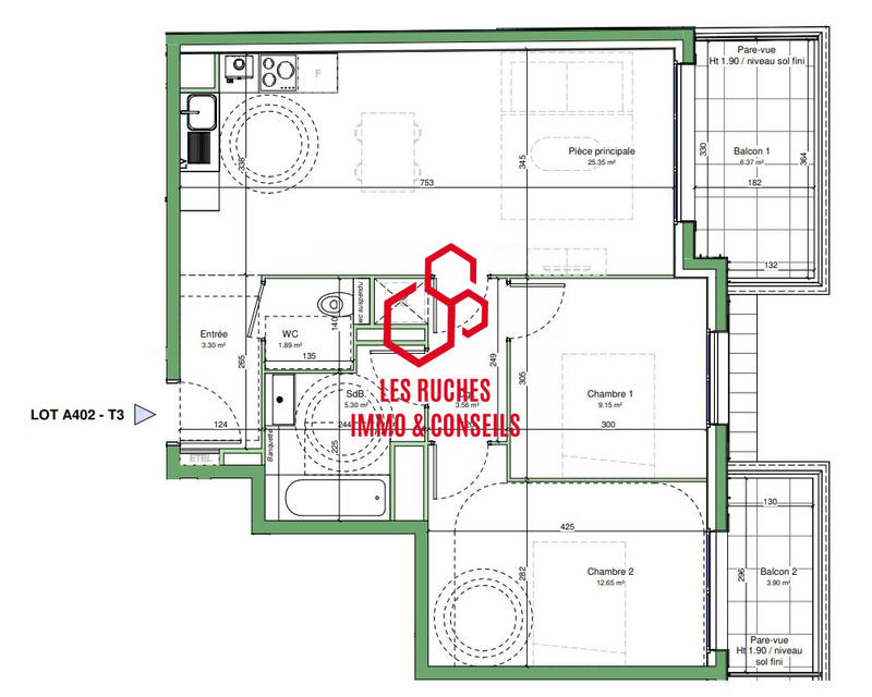 Appartement - 61 m² - 3 pièces
