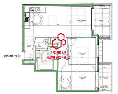 Appartement - 61 m² - 3 pièces