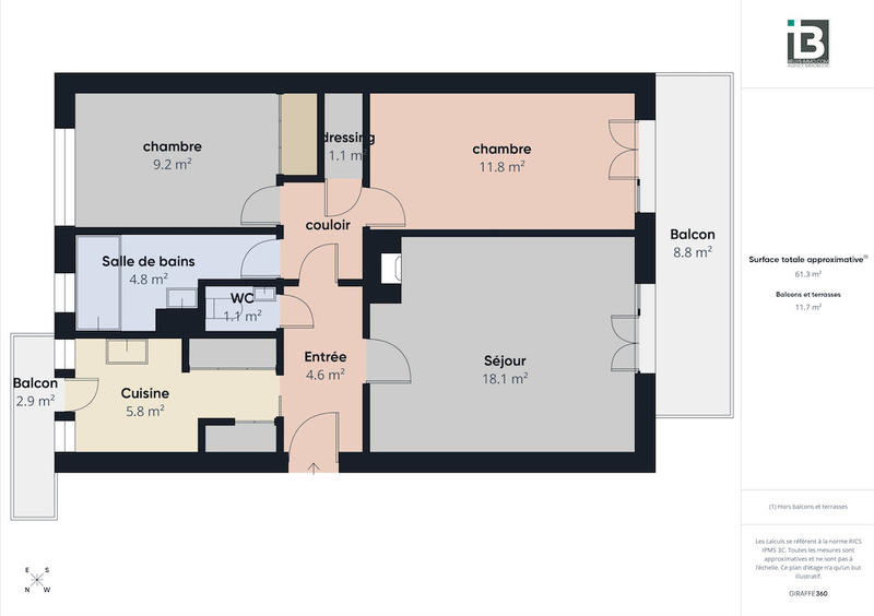 Appartement - 61 m² - 3 pièces