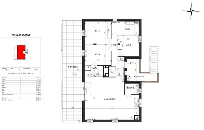 Appartement - 98 m² - 4 pièces