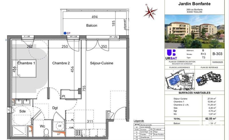 Appartement - 62 m² - 3 pièces