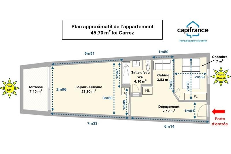 Appartement - 46 m² - 3 pièces