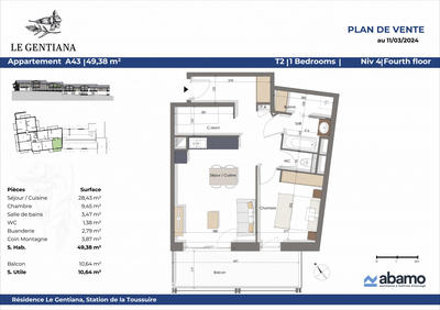 Appartement - 49 m² - 2 pièces