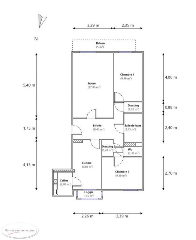Appartement - 72 m² - 3 pièces