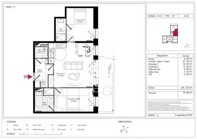 Appartement - 70 m² - 3 pièces