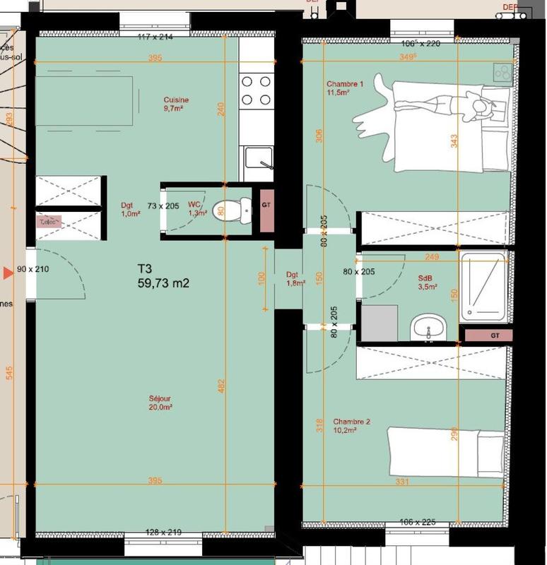 Appartement - 60 m² - 3 pièces