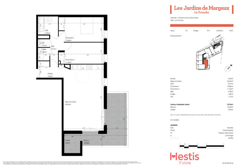 Appartement - 73 m² - 3 pièces