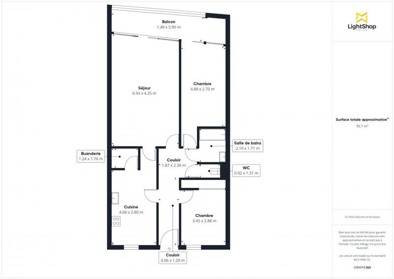 Appartement - 90 m² - 3 pièces