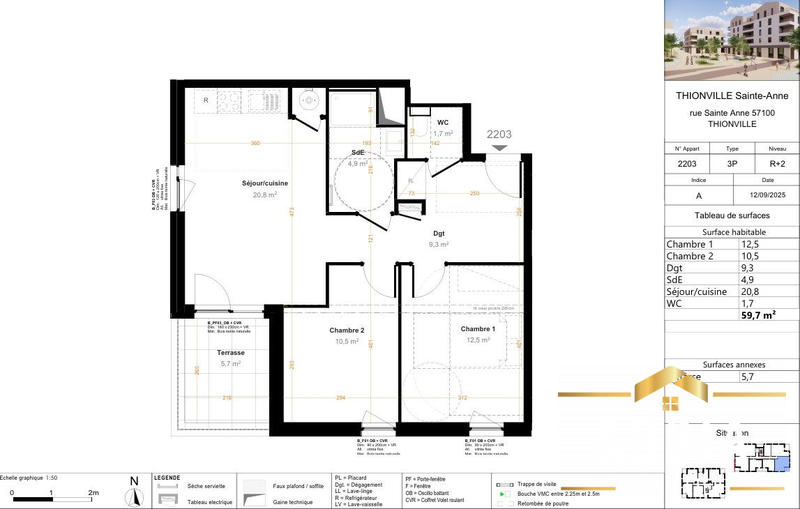 Appartement - 60 m² - 3 pièces