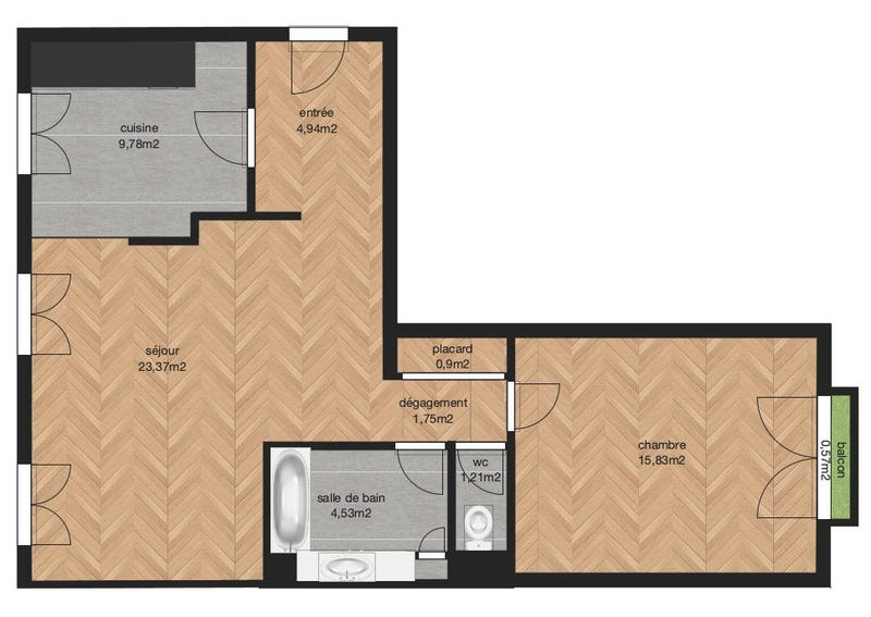 Appartement - 62 m² - 2 pièces