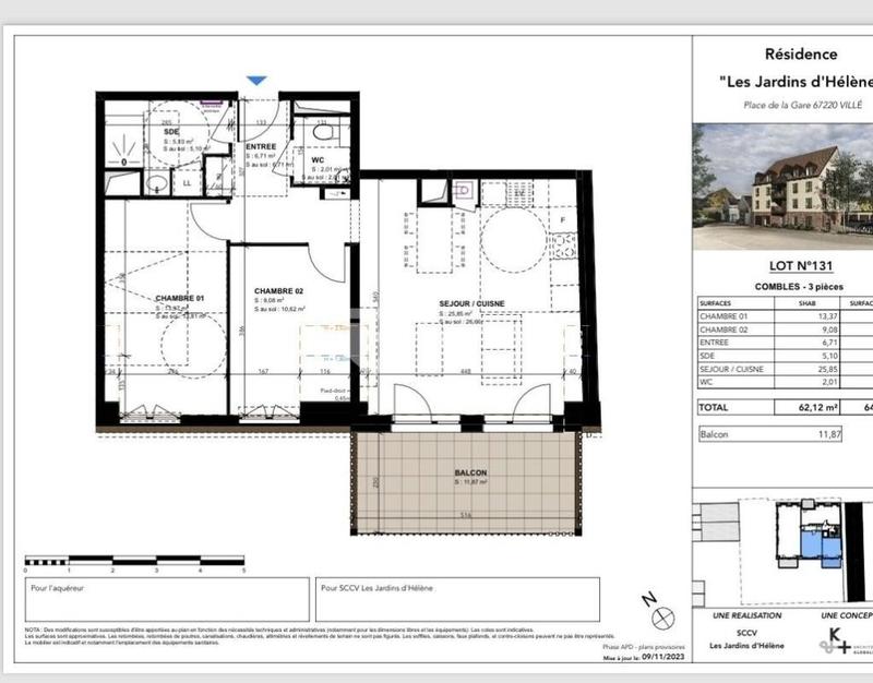 Appartement - 62 m² - 3 pièces