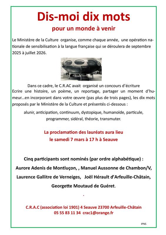 Crac : Dis-moi dix mots pour un monde à venir/ Proclamation des lauréats