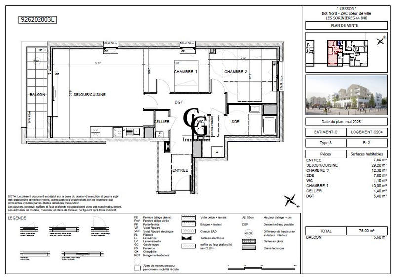 Appartement - 75 m² - 3 pièces