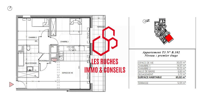 Appartement - 66 m² - 3 pièces