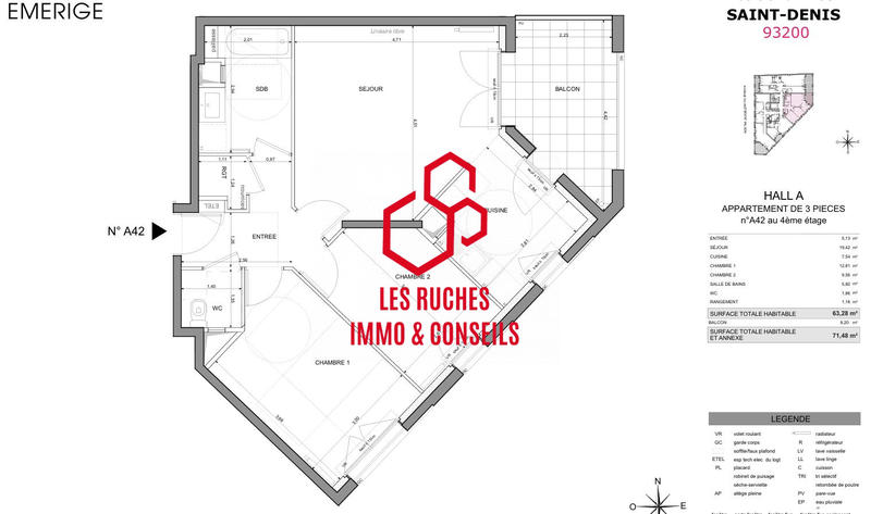 Appartement - 63 m² - 3 pièces