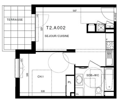 Appartement - 38 m² - 2 pièces