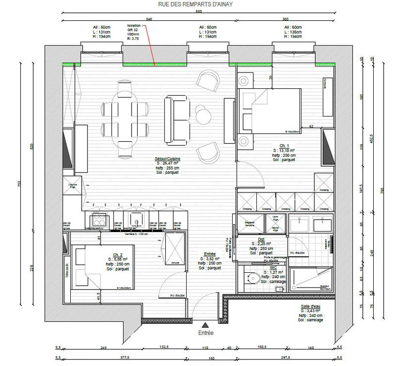 Appartement - 62 m² - 3 pièces