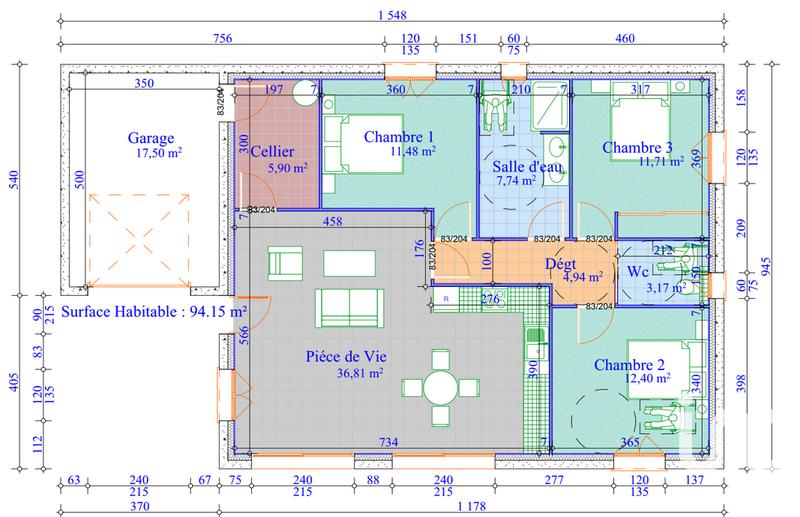 Maison - 94 m² - 5 pièces