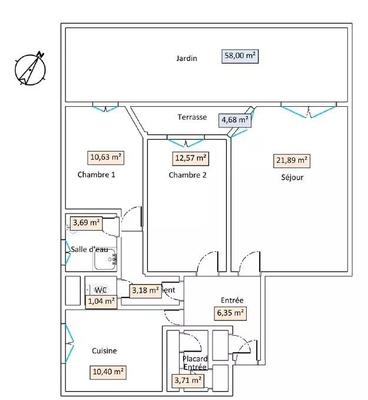 Appartement - 73 m² - 3 pièces