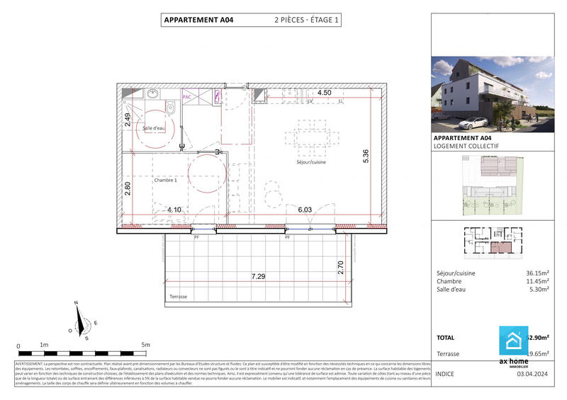 Appartement - 53 m² - 2 pièces