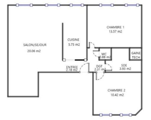Appartement - 60 m² - 3 pièces