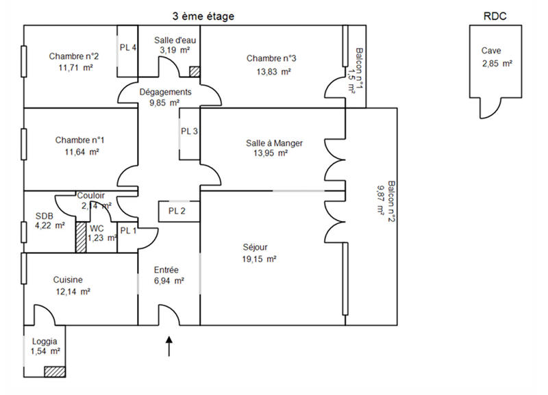 Appartement - 110 m² - 4 pièces