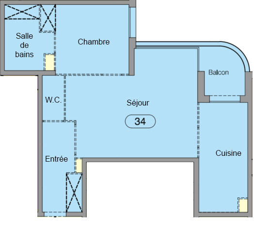 Appartement - 49 m² - 2 pièces