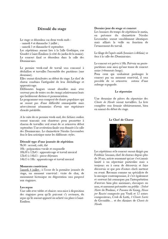 Stage de chant choral par le Festival Vino Voce - Chants du Monde