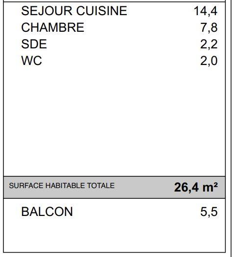 Appartement - 26 m² - 2 pièces