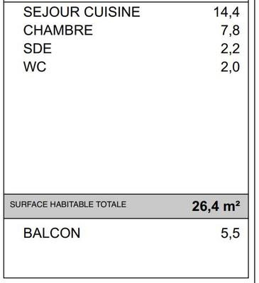 Appartement - 26 m² - 2 pièces
