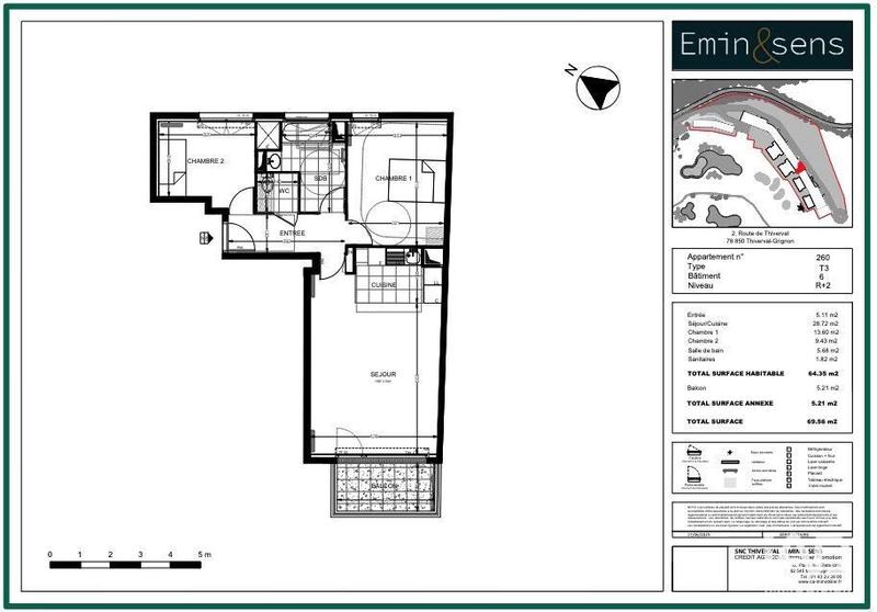 Appartement - 64 m² - 3 pièces