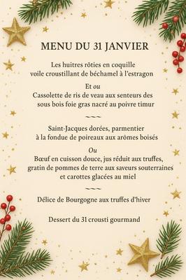 Menu Réveillon à emporter au Luz d'Olt
