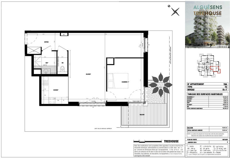 Appartement - 59 m² - 2 pièces
