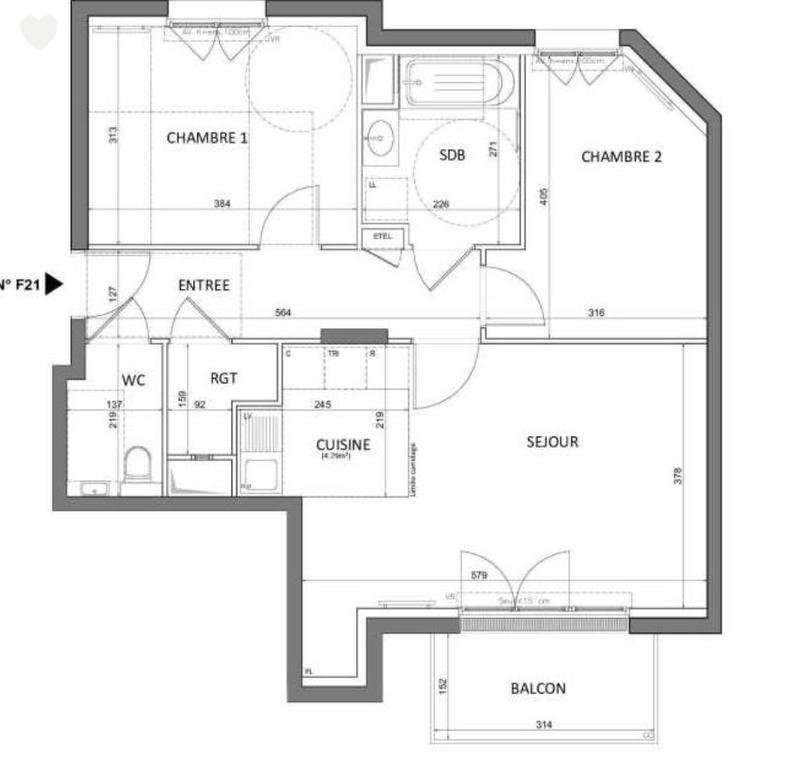 Appartement - 64 m² - 3 pièces
