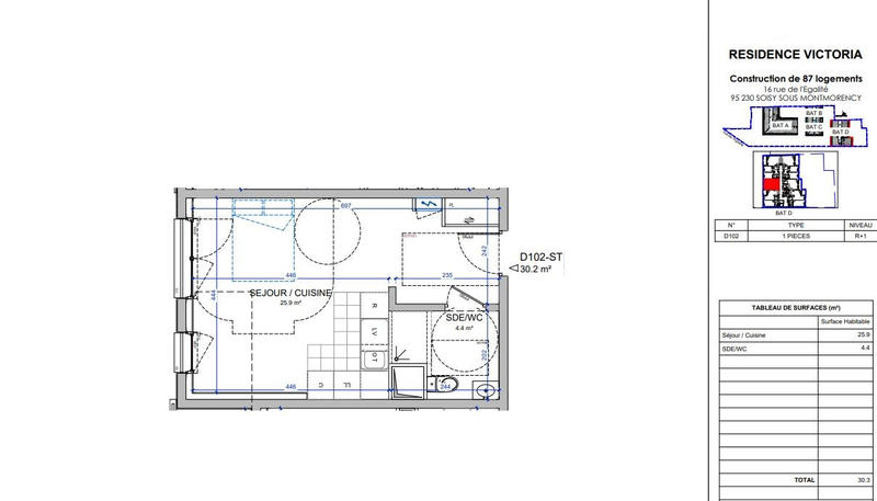Studio - 30 m² - 1 pièce