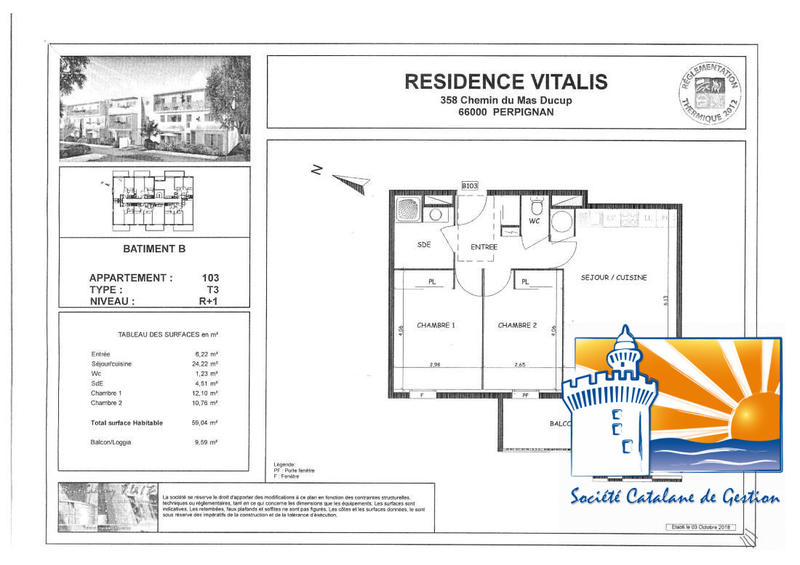Appartement - 59 m² - 3 pièces