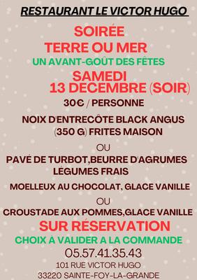 Soirée Terre ou Mer - un avant-goût des fêtes au restaurant le Victor Hugo