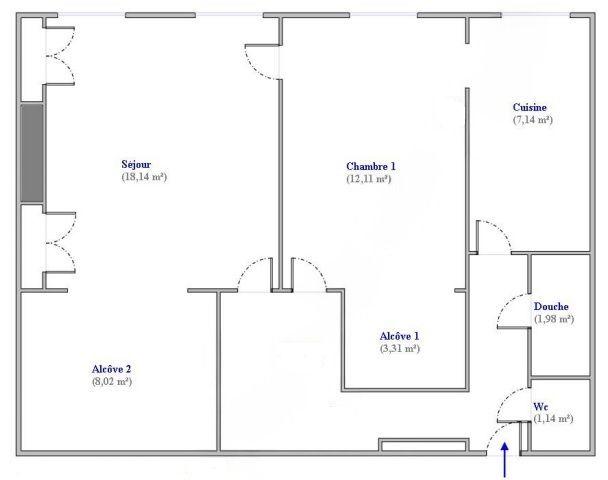 Appartement - 61 m² - 2 pièces